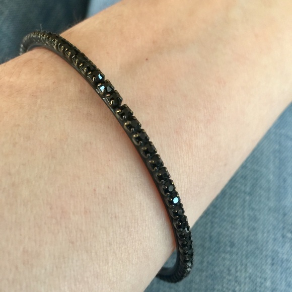 Vintage Jewelry - Vintage Jet Glass Bangle Bracelet